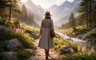 femme-marche-jardin-alpin-montagnes