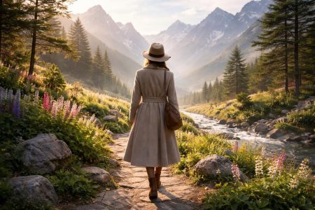 femme-marche-jardin-alpin-montagnes