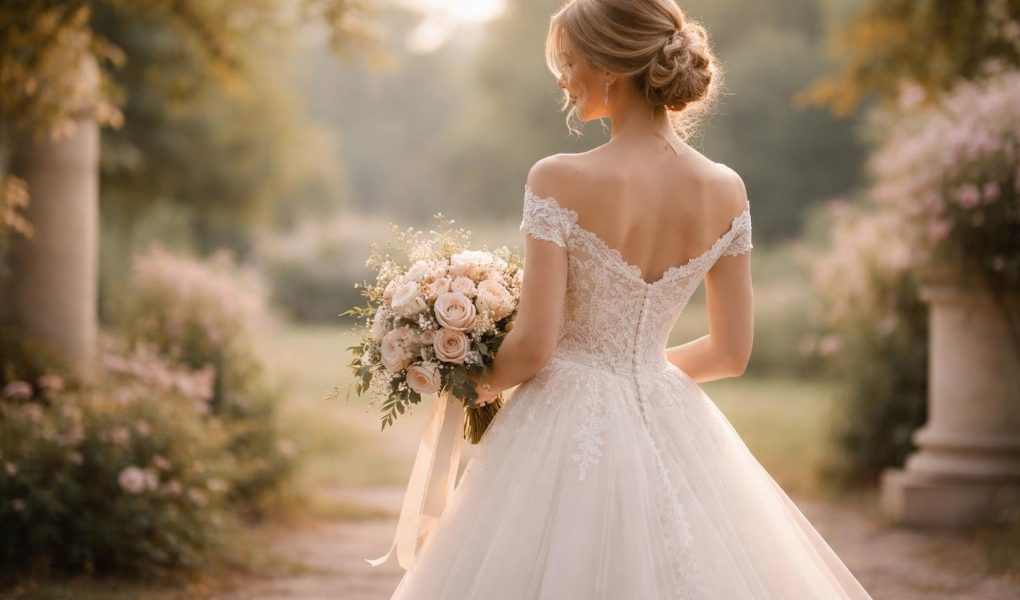 femme-robes-mariee-bouquet-jardin