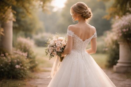 femme-robes-mariee-bouquet-jardin