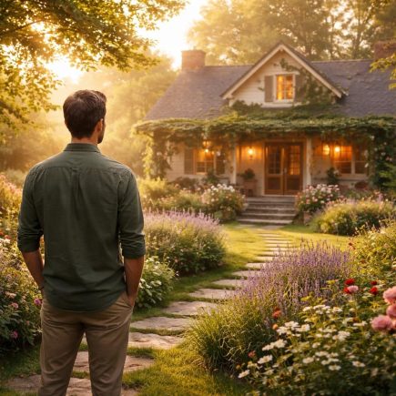 homme-dos-jardin-fleurs-maison