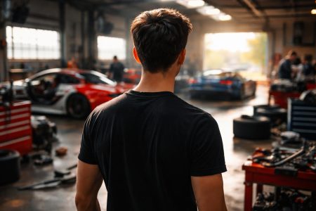 homme-dos-garage-voitures-sport