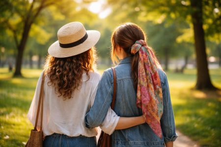 femmes-dos-parc-chapeau-foulard