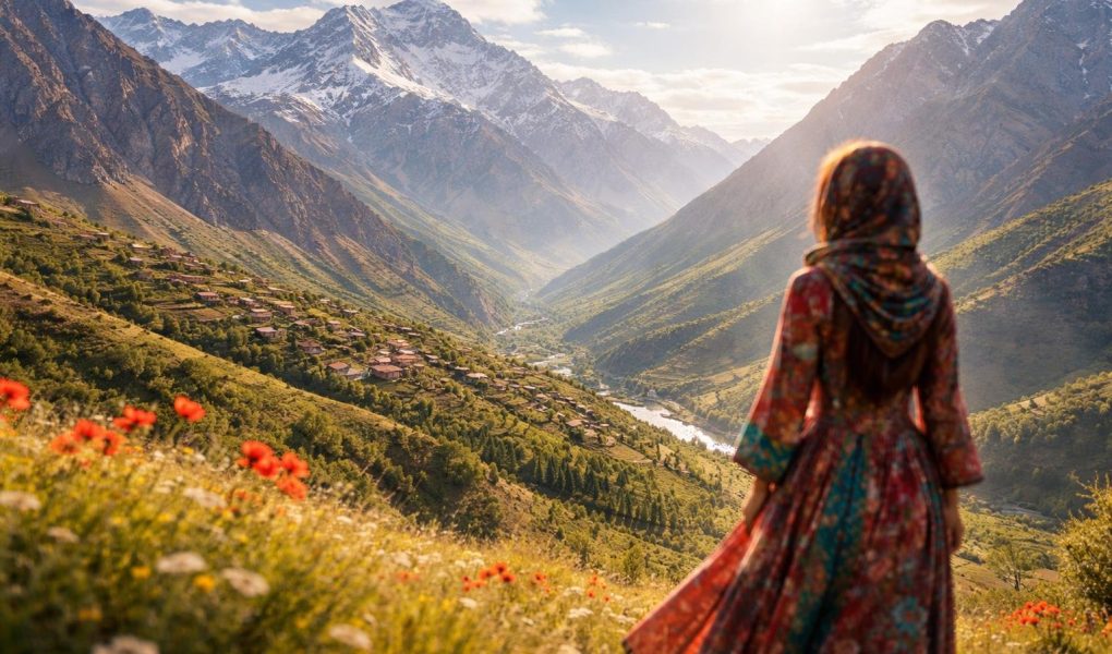 montagnes-ciel-ensoleille-femme-robes