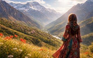 montagnes-ciel-ensoleille-femme-robes