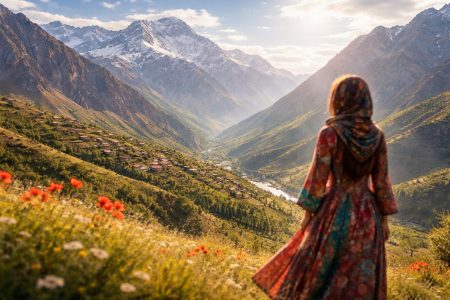 montagnes-ciel-ensoleille-femme-robes