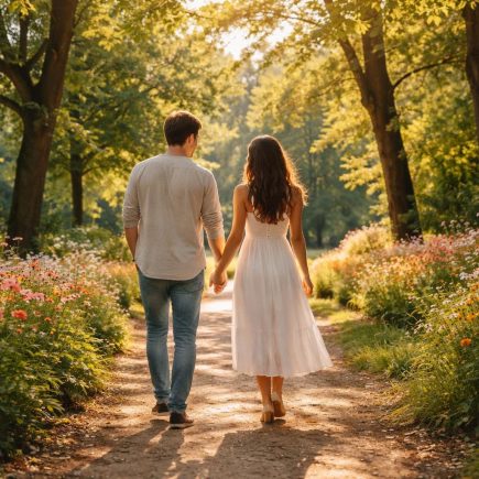 couple-parc-fleurs-arbres-soleil