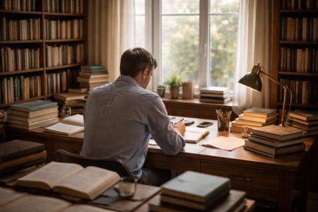 homme-bureau-livres-fenetre-etageres