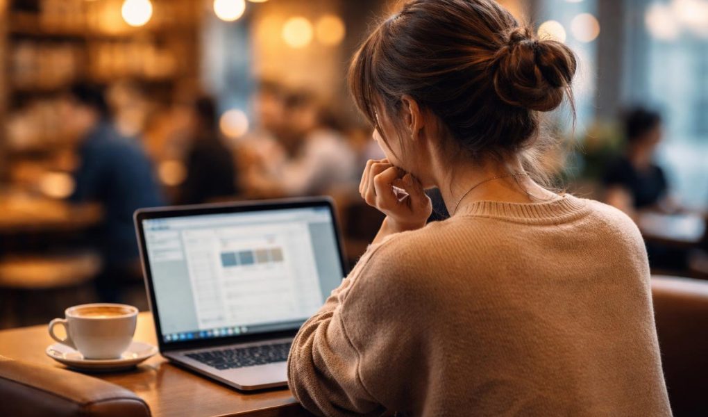 femme-cafe-ordinateur-portable animé