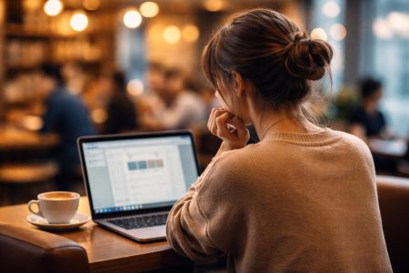 femme-cafe-ordinateur-portable animé