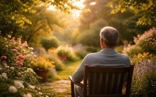 homme-jardin-fleurs-lumiere-douce