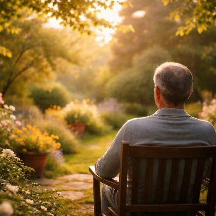 homme-jardin-fleurs-lumiere-douce