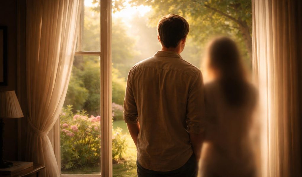 homme-fenetre-jardin-luxuriant-silhouette