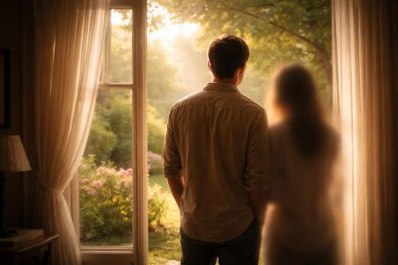 homme-fenetre-jardin-luxuriant-silhouette