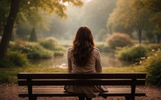 femme-banc-parc-arbres-paisible