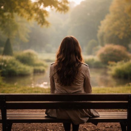 femme-banc-parc-arbres-paisible