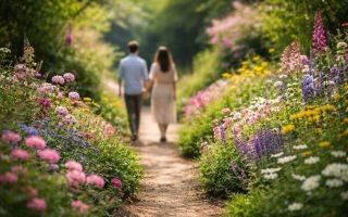 silhouettes-marche-jardin-luxuriant-fleuri