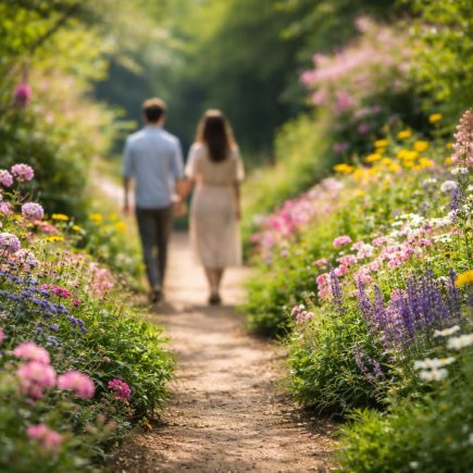 silhouettes-marche-jardin-luxuriant-fleuri